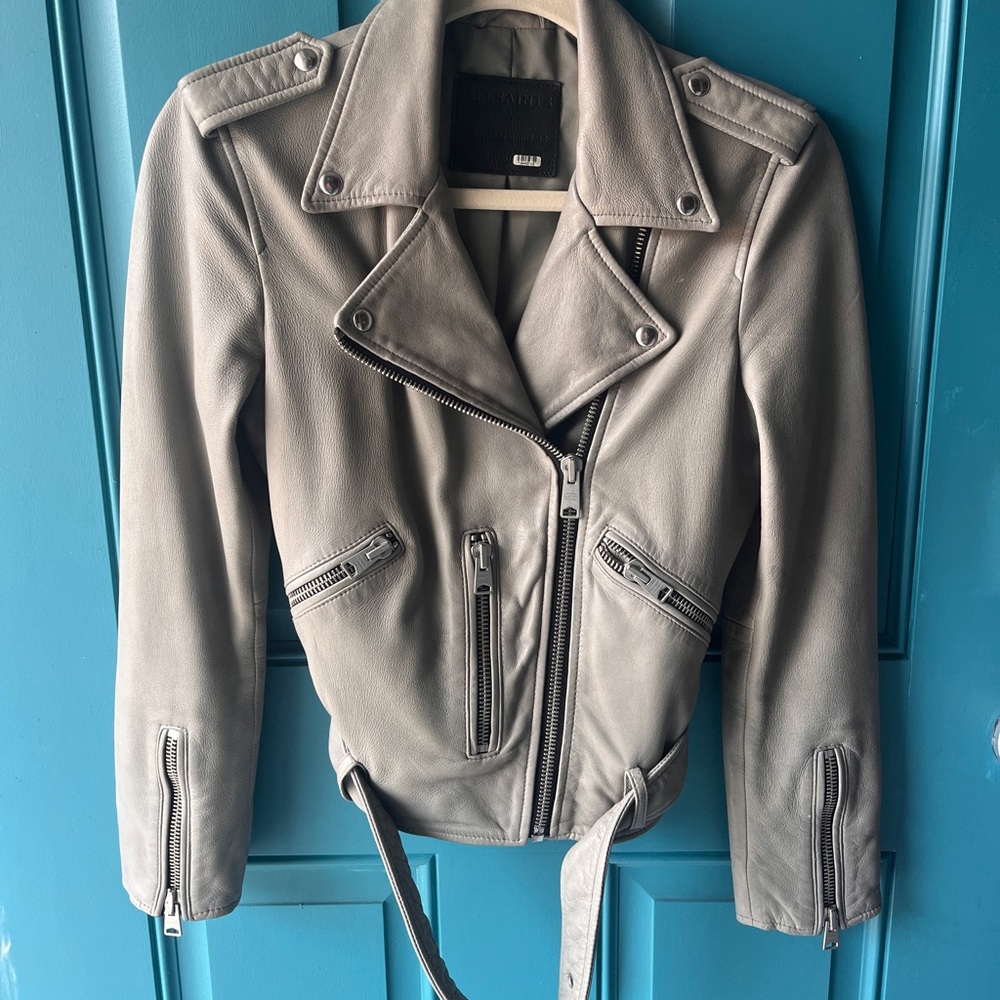 All Saints Balfern Leather Biker Jacket - Cement Gray
